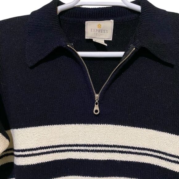 VTG 90s Express Tricot Quarter Zip Sweater Striped Rugby Boxy Oversized SZ Small - Picture 4 of 10